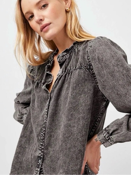 Rails Washed Gray Ruffle-Neck Blouse - Picture 2 of 3